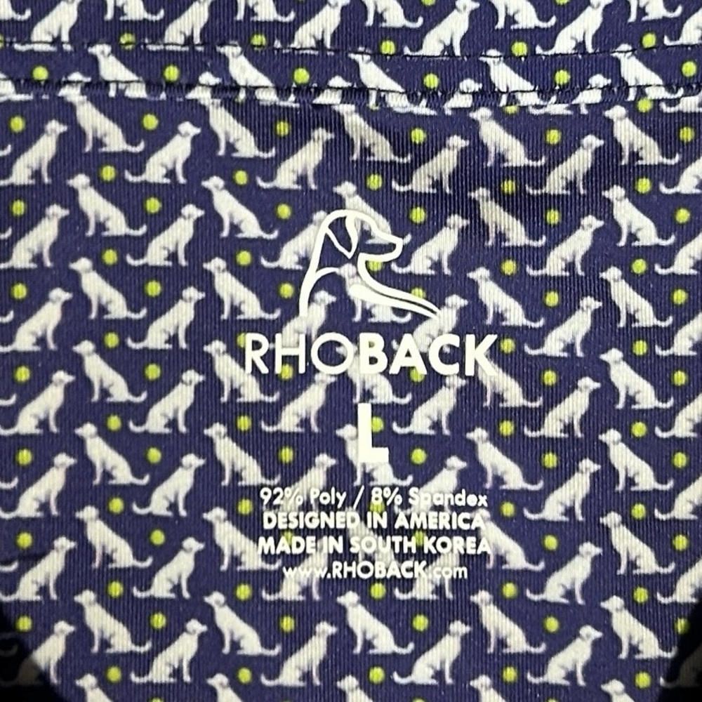 RHOBACK Mens Polo Shirt sz L Blue w/Dog & Ball Print Performance Golf PP0024E - Picture 7 of 9